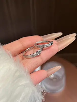 Vintage Milgrain Textured Sterling Silver Matching Couple CZ Promise Rings